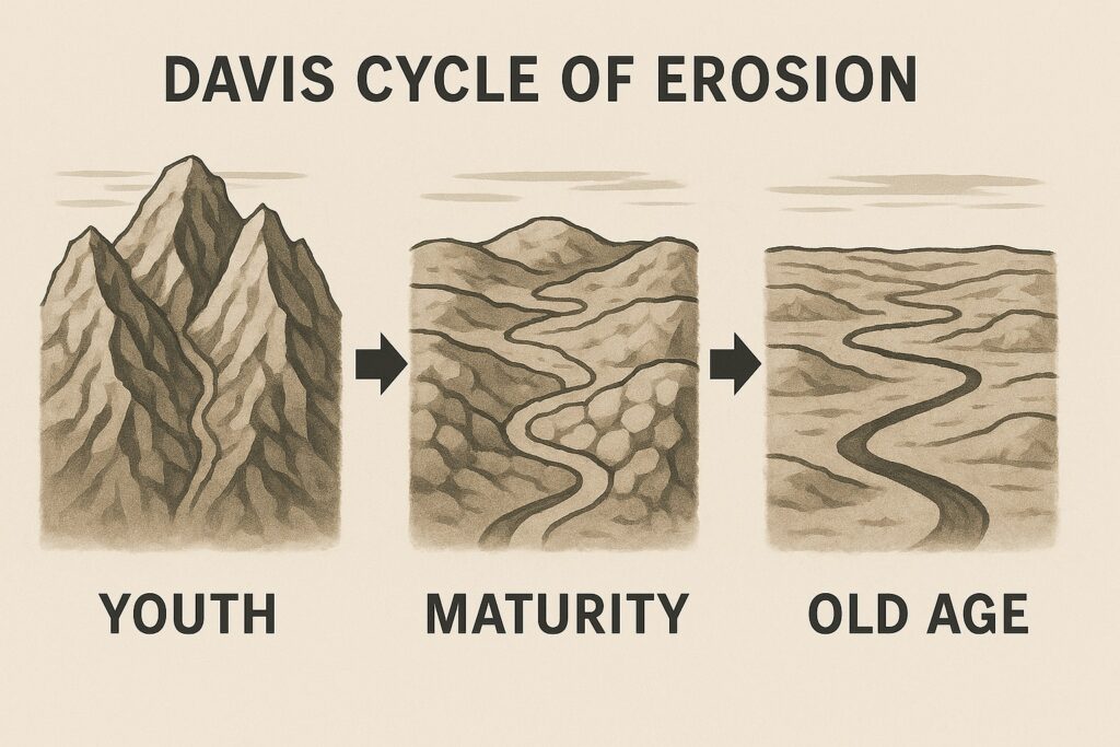 Stages of Davis Cycle of Erosion