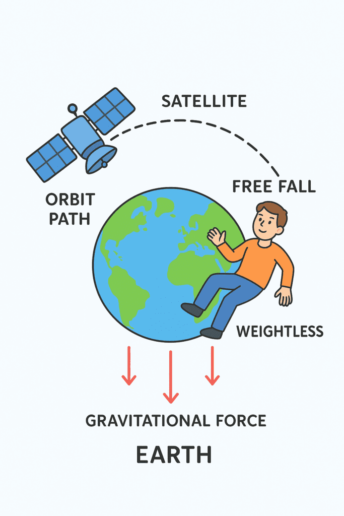 When a man circles round the earth in a satellite